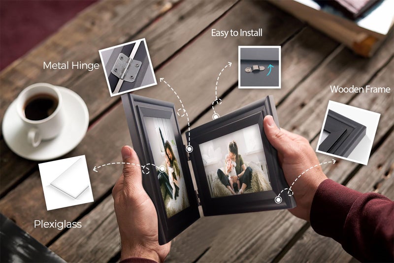 JD Concept Vertical Horizontal Combo, Double 5x7 Black Wood Art Picture Frame, Foldable Opening 4.5x6.5 Photo Frame, Portrait and Landscape View Standing on Desk - Image 2